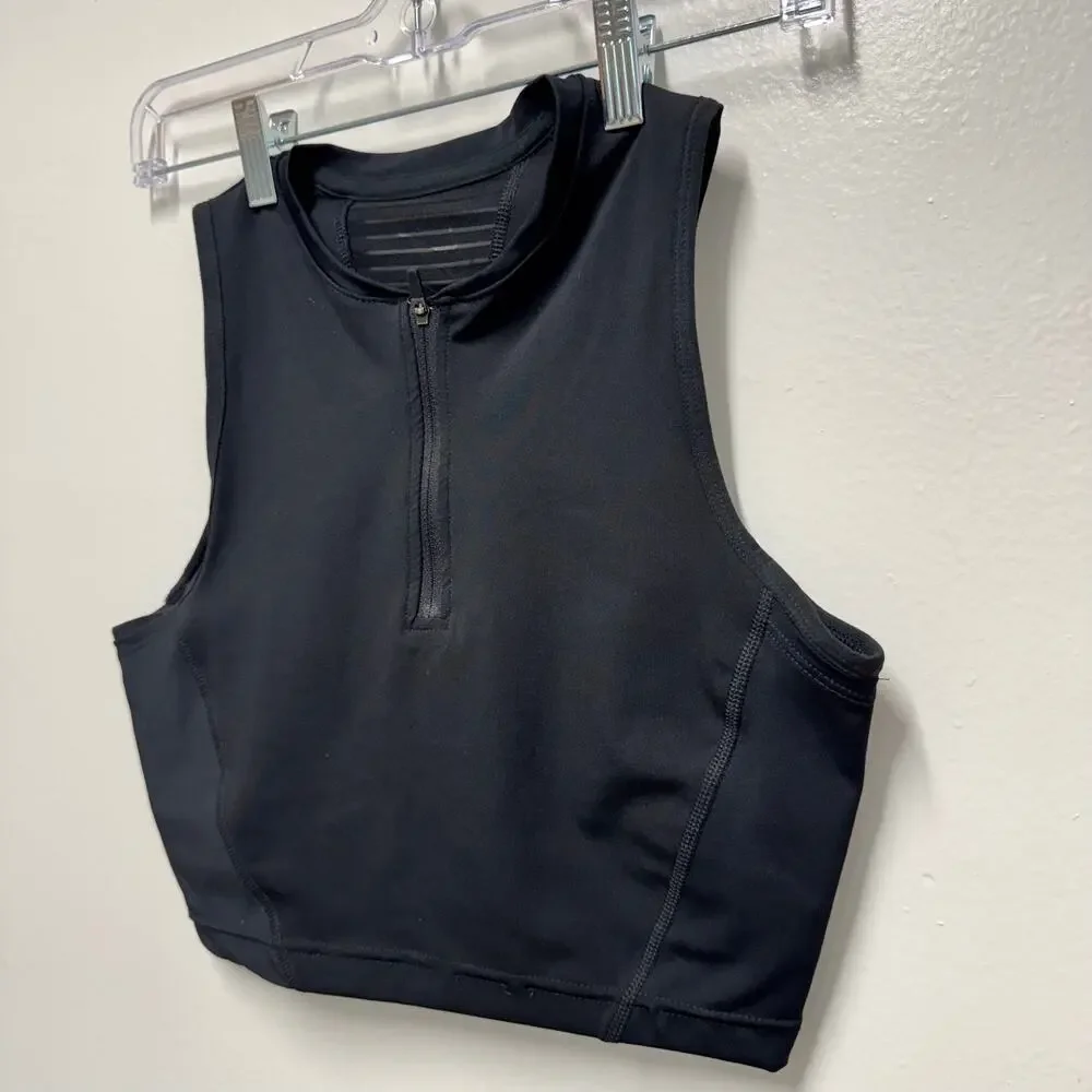 Nike Pro Dri-FIT Women’s Training Crop Top Black Half Zip Sleeveless M NWT Gym